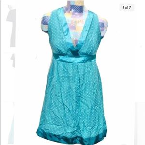 Guess Women Empire Cut Dress Turquoise Polka Dot V-Neck Sleeveless S